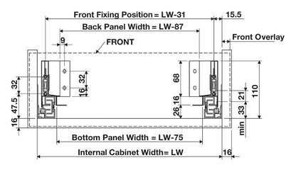Alto Slim Wall Drawer Set 84mm High (MATT WHITE) NL 270-550mm