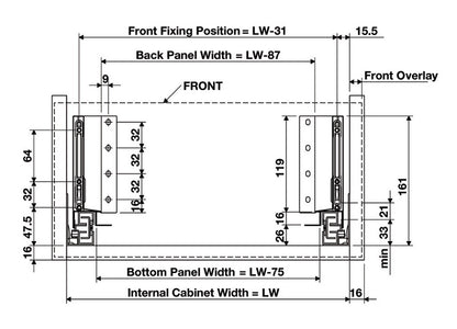 Alto Slim Wall Drawer Set 135mm High (MATT WHITE) NL 270-550mm