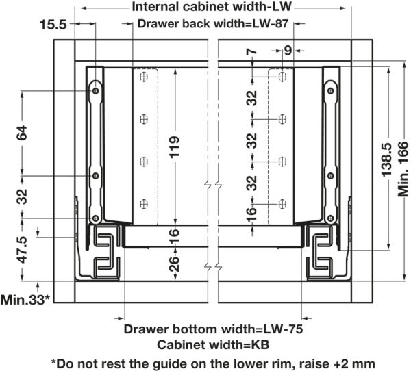 SOFT CLOSING Alto slim, drawer side height 135mm (MATT WHITE) NL 270-550mm