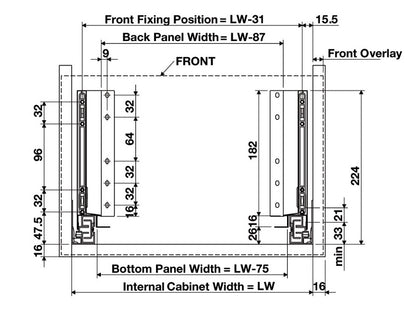 Alto Slim Wall Drawer Set 199mm High (MATT WHITE) NL 270-550mm