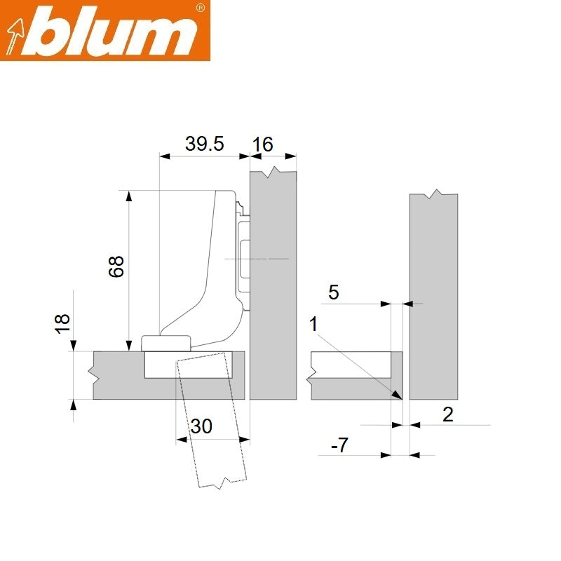 BLUM 110 DEGREE FULL INSET SOFTCLOSE (45x9.5mm)