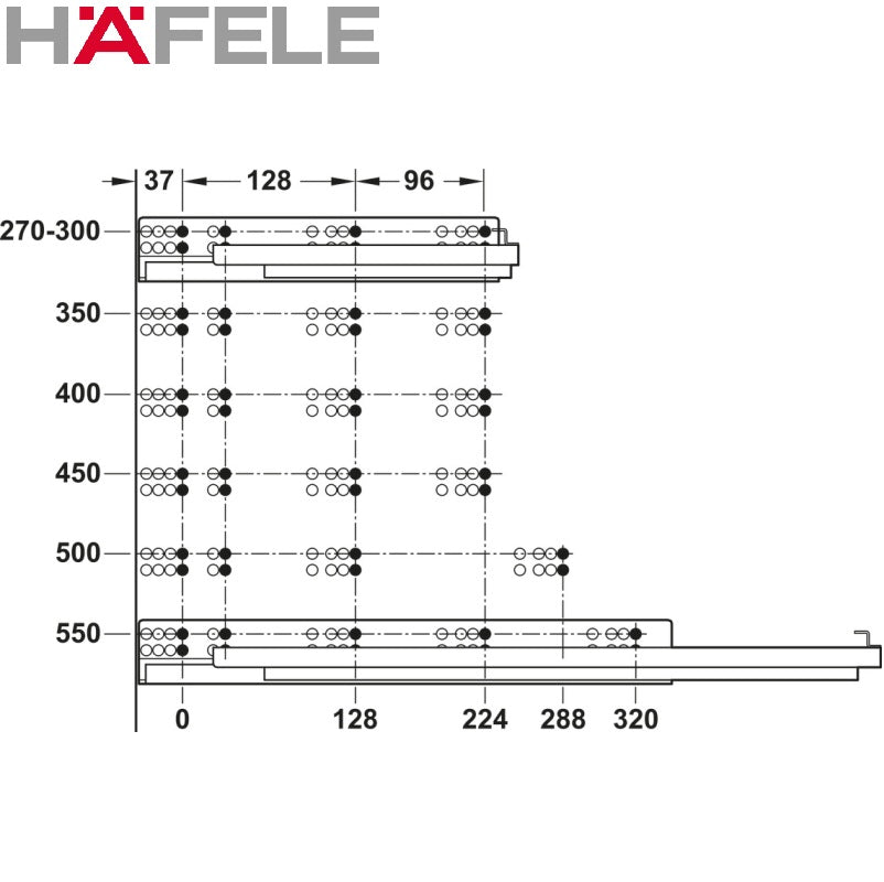 Häfele Matrix Runner (UMA30) full extension, synchronised running action SOFT CLOSING