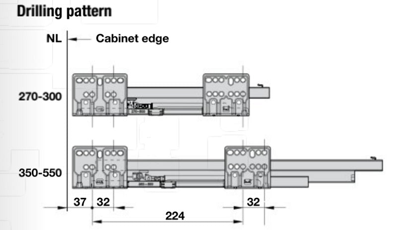Alto Slim Wall Drawer Set 199mm High (MATT WHITE) NL 270-550mm