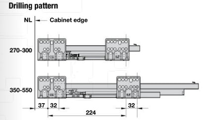 Alto Slim Wall Drawer Set 199mm High (MATT WHITE) NL 270-550mm